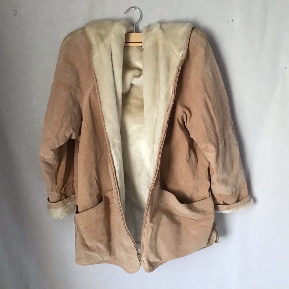 Winlit New York Leather Coat Size Medium Vintage Genuine Leather Faux Fur Size M